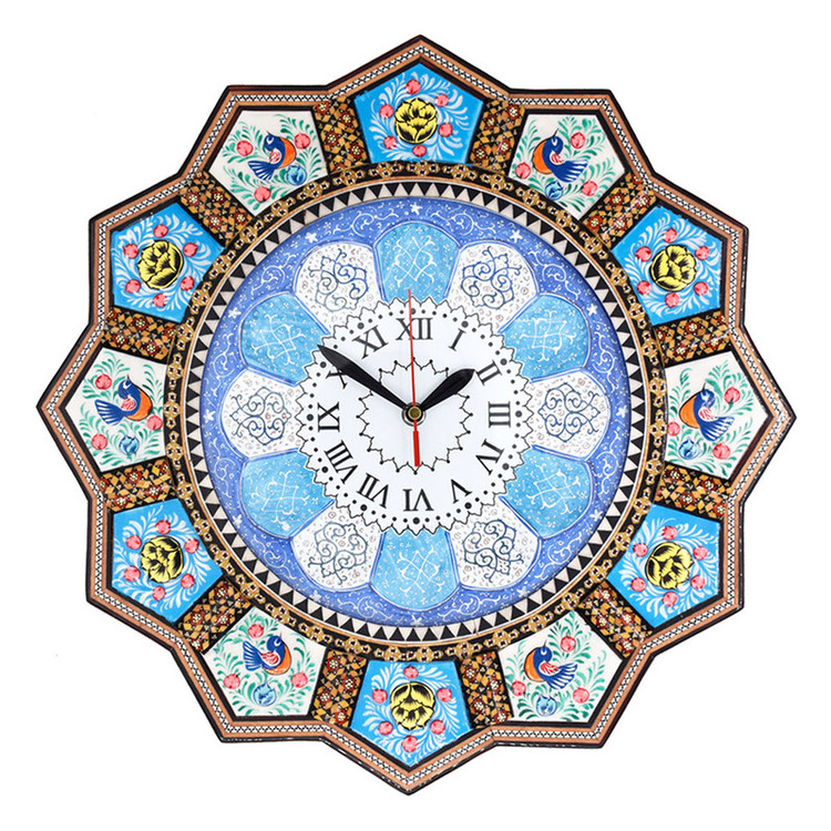 ساعت دیواری خاتم کاری طرح خورشیدی کد 43