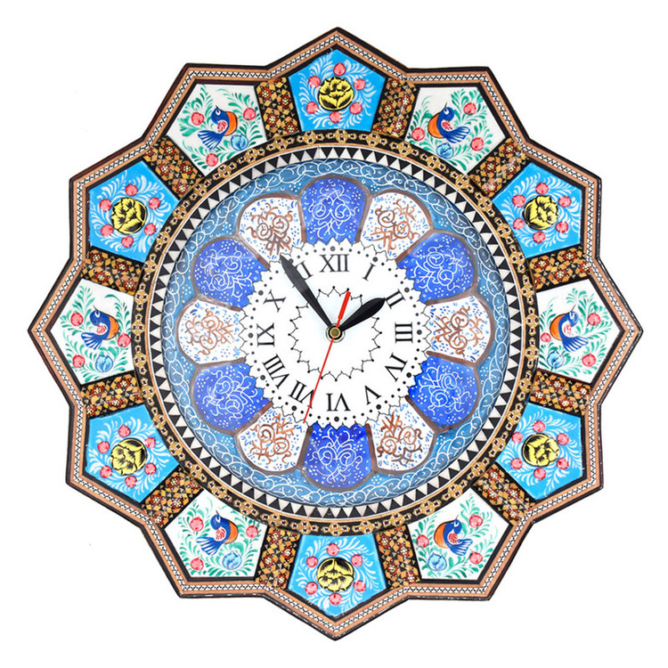 ساعت دیواری خاتم کاری طرح خورشیدی کد 43