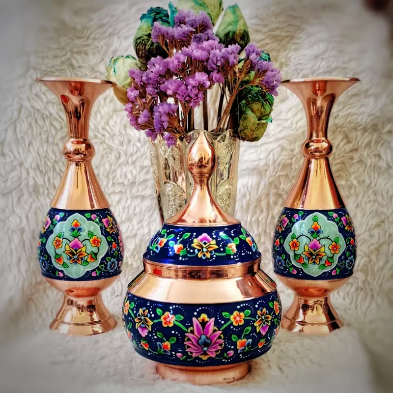 ست گلدان 20 و شکلات خوری 17 مس و پرداز