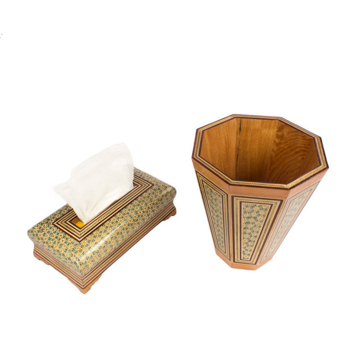 ست جعبه دستمال کاغذی و سطل خاتم کاری کد 25 -1