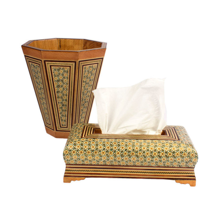 ست جعبه دستمال کاغذی و سطل خاتم کاری کد 25 -1