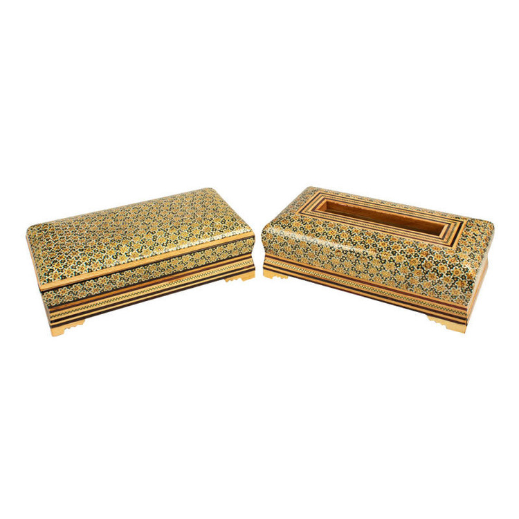 ست جعبه دستمال کاغذی و جعبه کارد و چنگال خاتم کاری کد2614