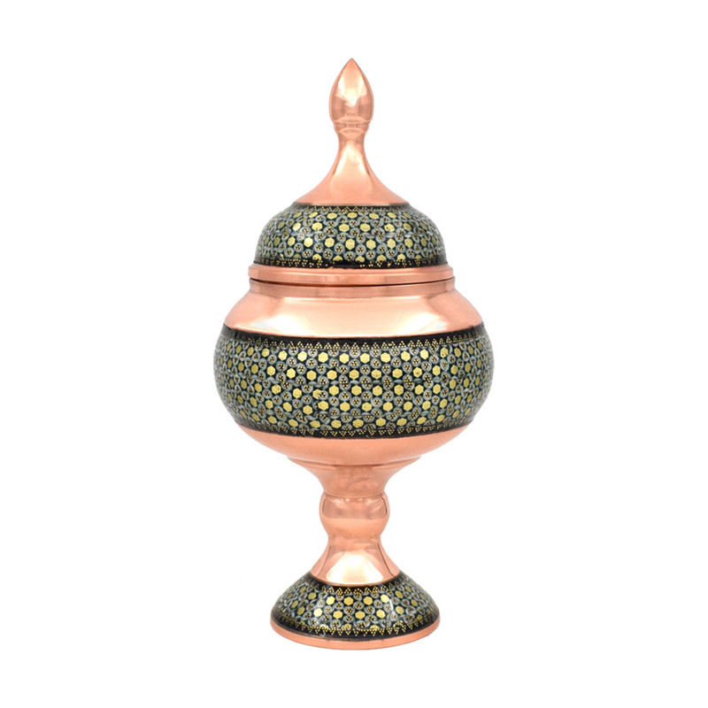 شکلات خوری خاتم کاری مسی مدل پایه دار کد 23