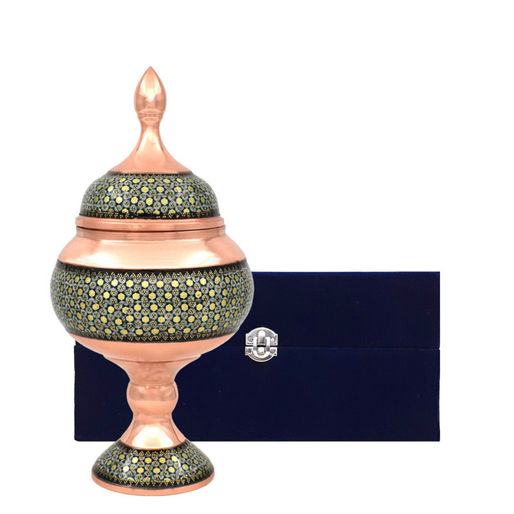 شکلات خوری خاتم کاری مسی مدل پایه دار کد 23