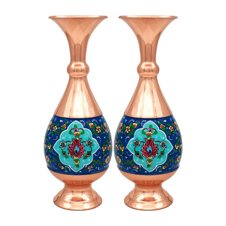 گلدان مسی طرح گل و بوته مدل نقاشی کد 25-4 بسته دو عددی