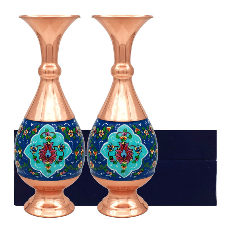 گلدان مسی طرح گل و بوته مدل نقاشی کد 25-4 بسته دو عددی
