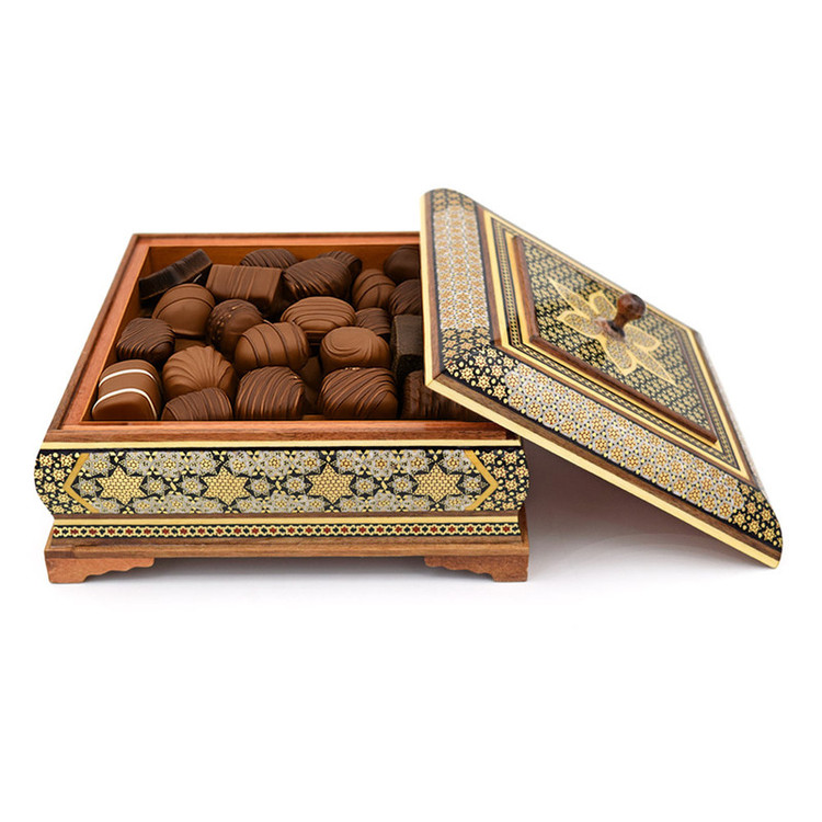 شکلات خوری خاتم کاری طرح تک گل مدل سنتی کد 20