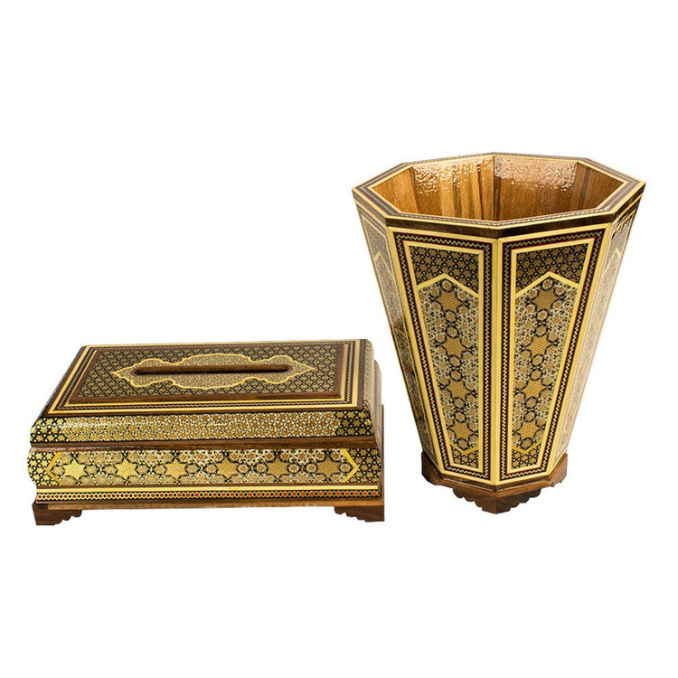 ست سه تکه سطل و جعبه دستمال خاتم کاری کد A30