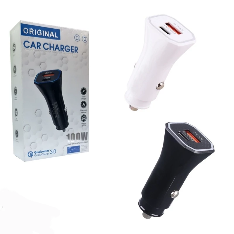 شارژر فندکی ماشین با 2 خروجی همزمان USB و PD با کیفیت بالا و بدون نوسان آکبند و پلمپ ، مناسب انواع گوشی موبایل