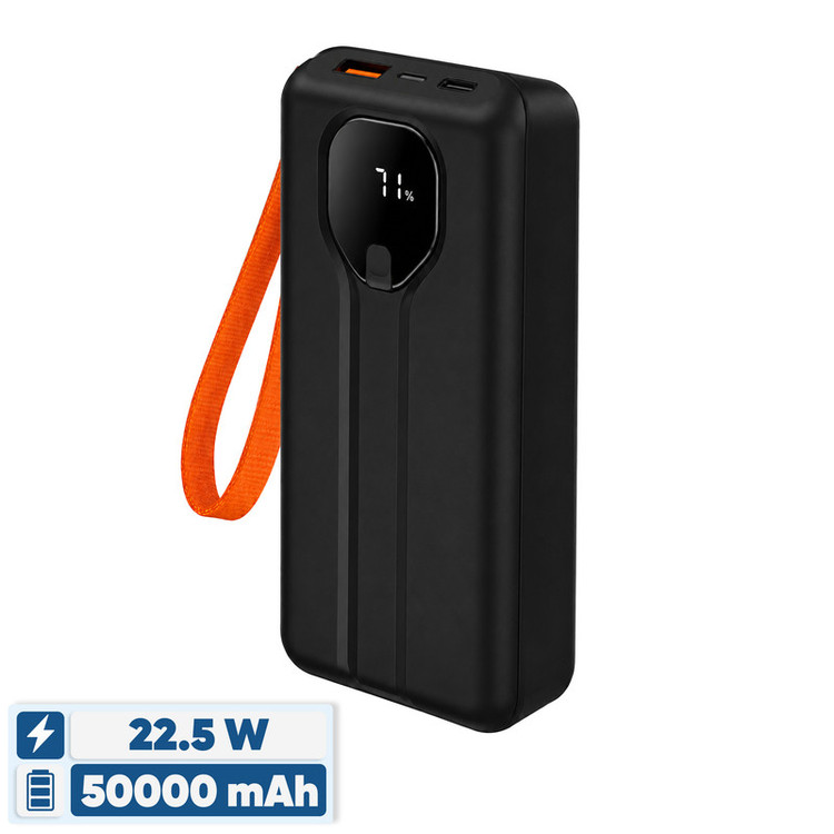پاوربانک 22.5 وات مدل 50000 22.5w-fast ظرفیت 50000 میلیآمپرساعت به همراه دو کابل متصل USB-C و لایتنینگ