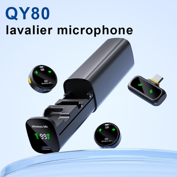 ست میکروفن بی سیم مدل QY80 با درگاه اتصال تایپ سی