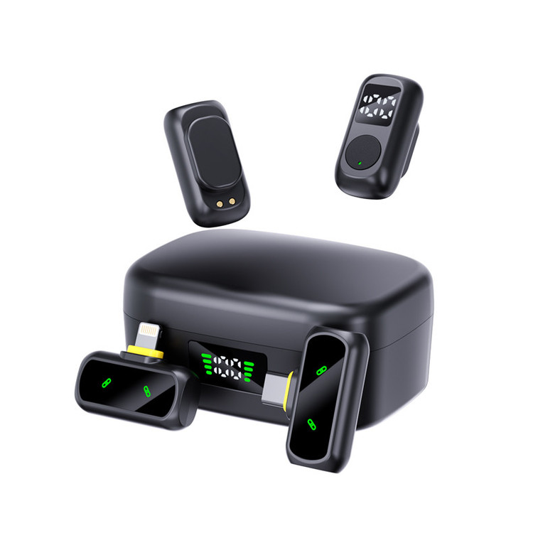 ست میکروفن بی سیم مدل QY88 با درگاه اتصال تایپ سی و لایتنینگ