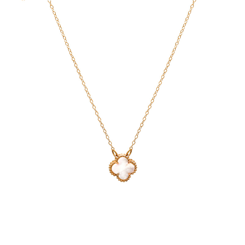 گردنبند طلا 18 عیار زنانه با زنجیر حلقه‌ای (فلامینگو) سکه شیخ مدل mini vancleef