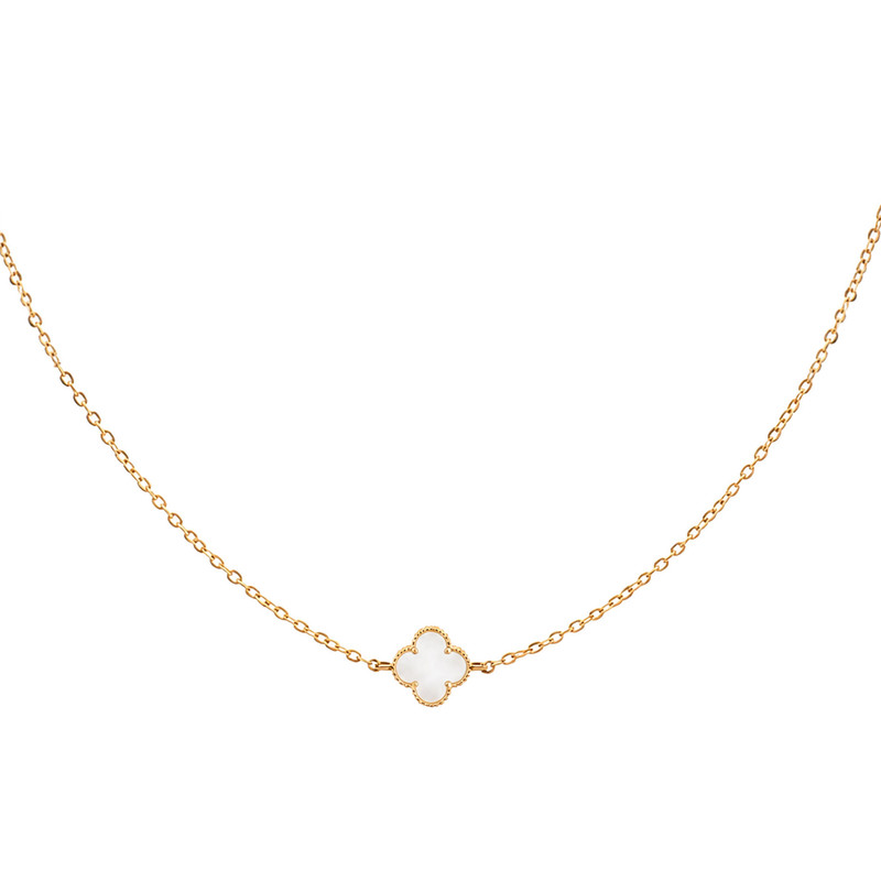 گردنبند طلا 18 عیار زنانه با زنجیر حلقه‌ای (فلامینگو) سکه شیخ مدل Vancleef - 1W