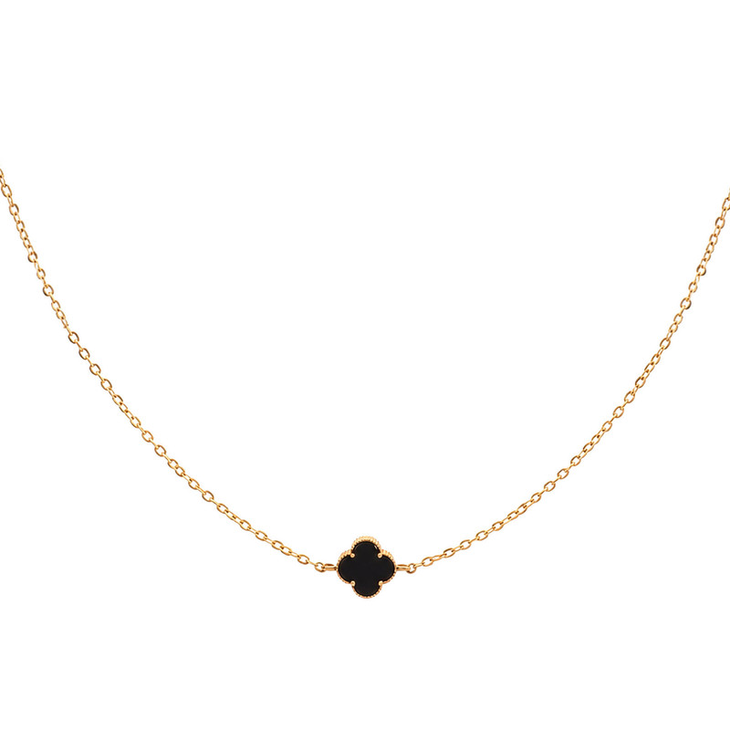گردنبند طلا 18 عیار زنانه با زنجیر حلقه‌ای (فلامینگو) سکه شیخ مدل Vancleef - 1B