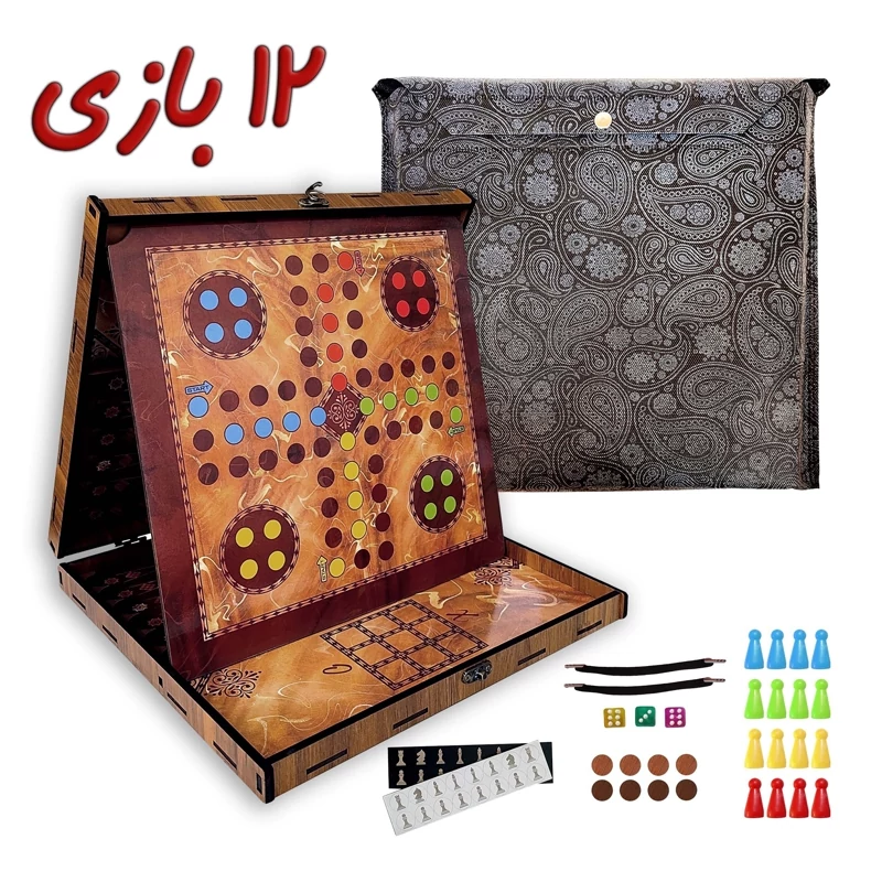 بازی فکری آموزشی 12 بازی با کیف ترمه و جعبه