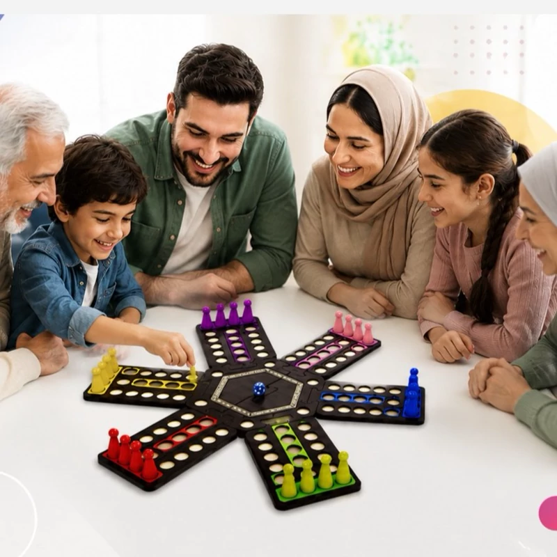 بازی منچ خانواده 6 نفره و 4 نفره با کیف چرمی جنس چوبی