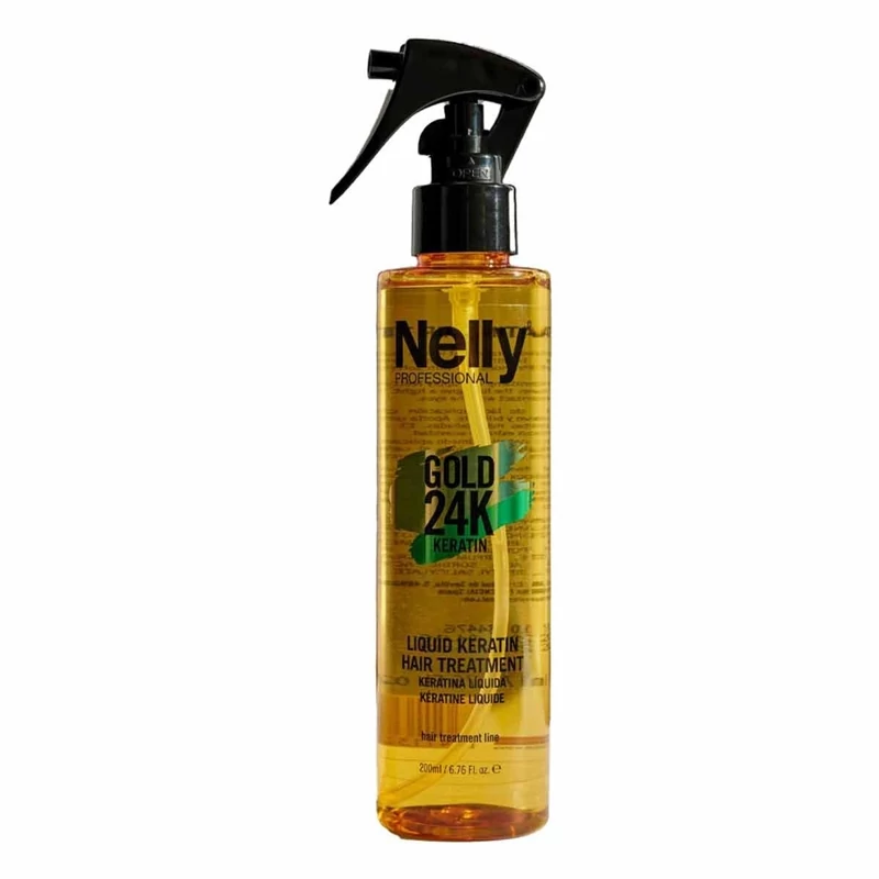 اسپری ترمیم کننده و احیا کننده کراتین گلد نلی Nelly مدل 24K LIQUID KERATIN حجم 200 میل