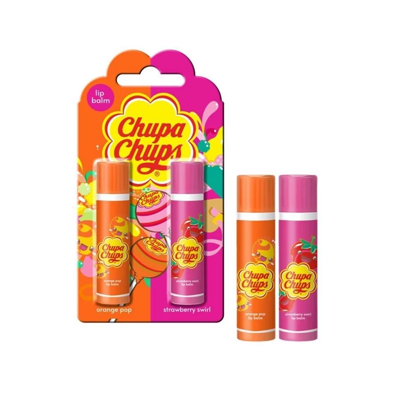 بالم لب چوپا چوپس Chupa Chups با طعم توت‌فرنگی و پرتقال  بسته 2 عددی
