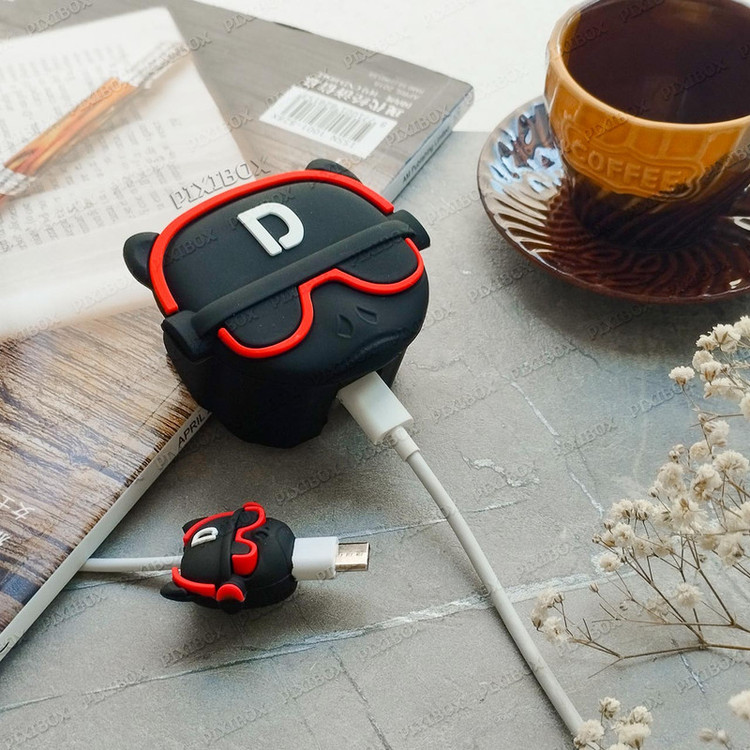 محافظ کابل پیکسی طرح سگ مدل Bulldog-B به همراه محافظ شارژر دیواری مجموعه 4 عددی