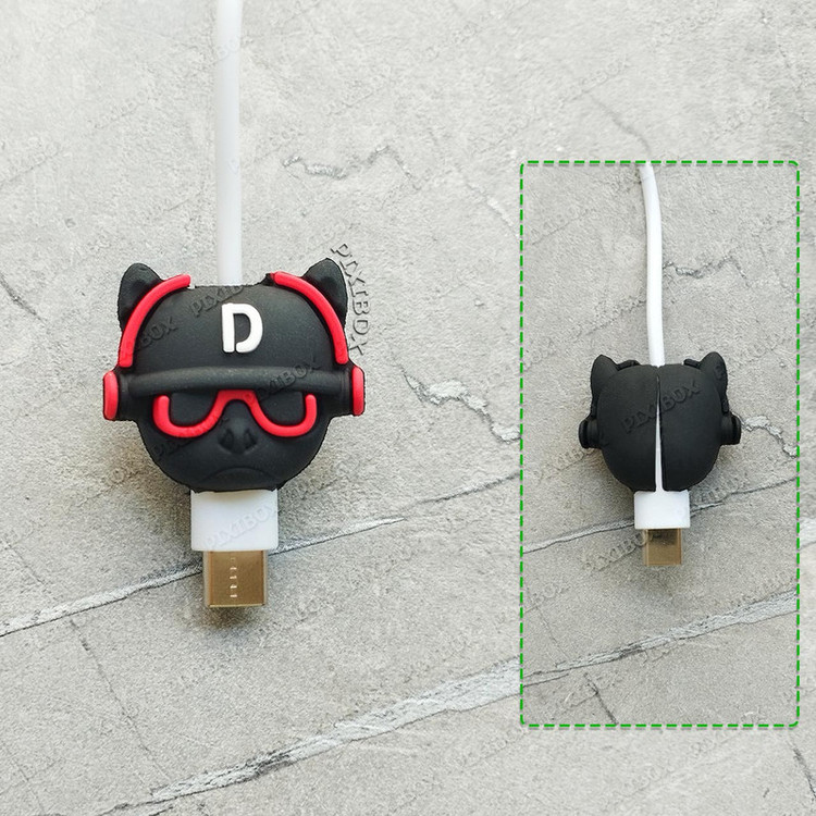 محافظ کابل پیکسی طرح سگ مدل Bulldog-B به همراه محافظ شارژر دیواری مجموعه 4 عددی