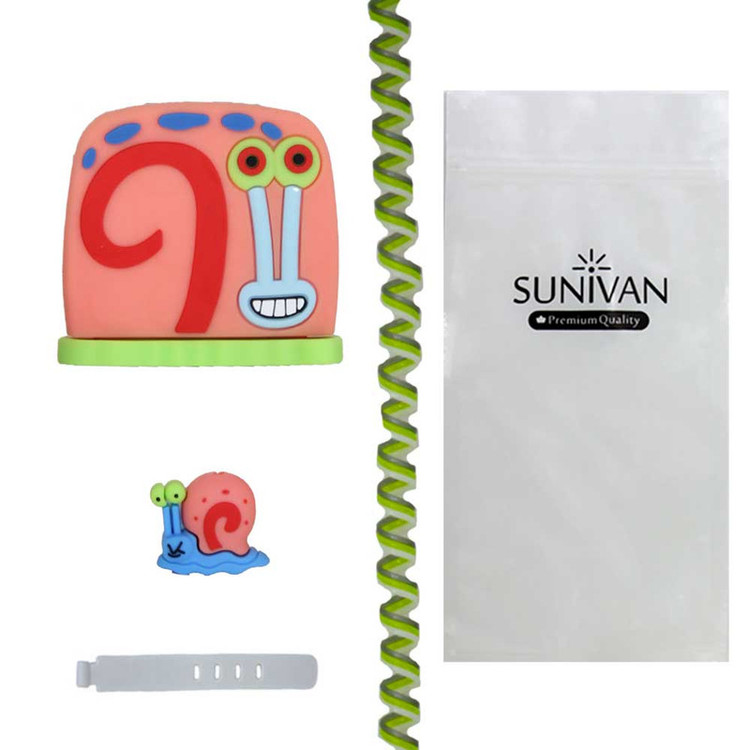 محافظ شارژر دیواری سانیوان طرح عروسکی حلزون گری به همراه محافظ کابل مجموعه 4 عددی