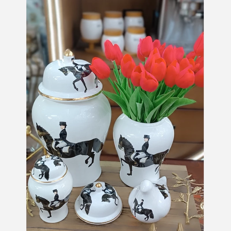 گلدان ست سه عددی جینجر جار طرح هرمس مشکی