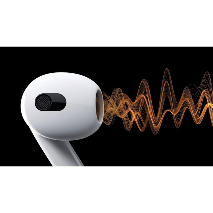 هدفون بلوتوثی اپل مدل AirPods 3 با نویز کنسلینگ میکروفون (ENC)، درگاه شارژ لایتنینگ، دارای سنسور تشخیص پوست و پشتیبانی از فرمان لمسی، مقاوم در برابر رطوبت و عرق