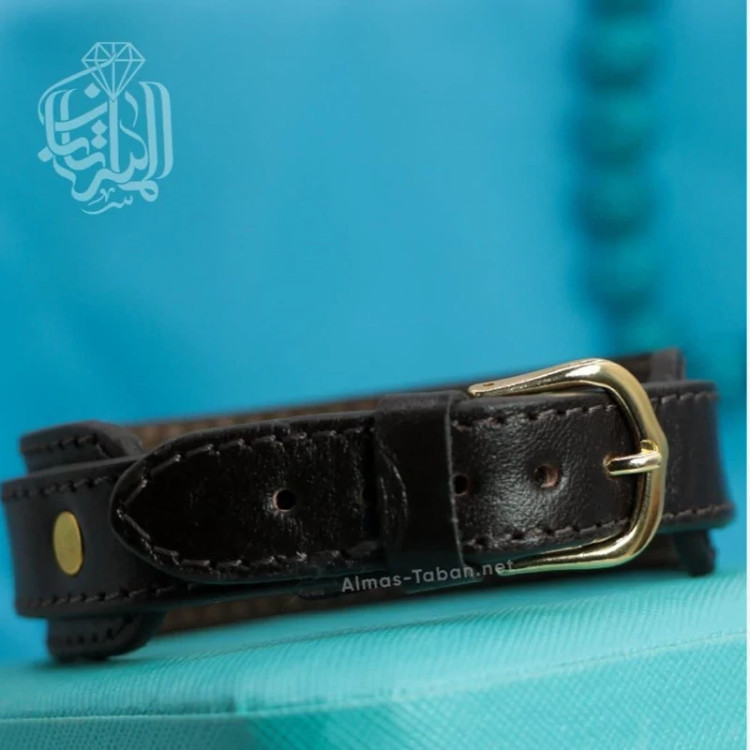 دستبند چرم مردانه عقیق آبی کد 2878