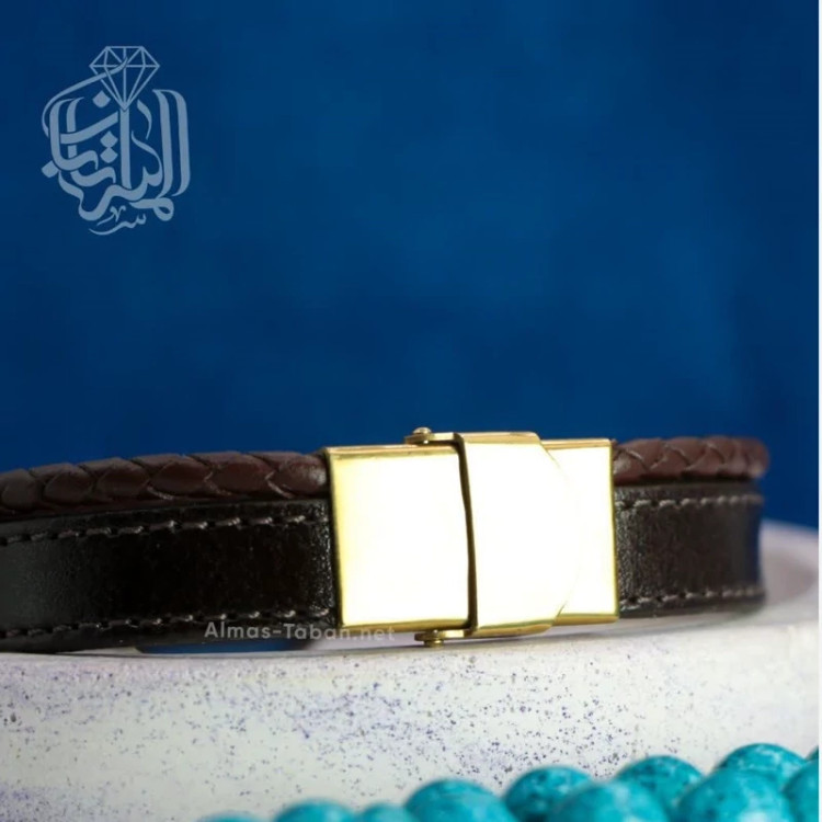 دستبند چرم مردانه عقیق آبی کد 2841