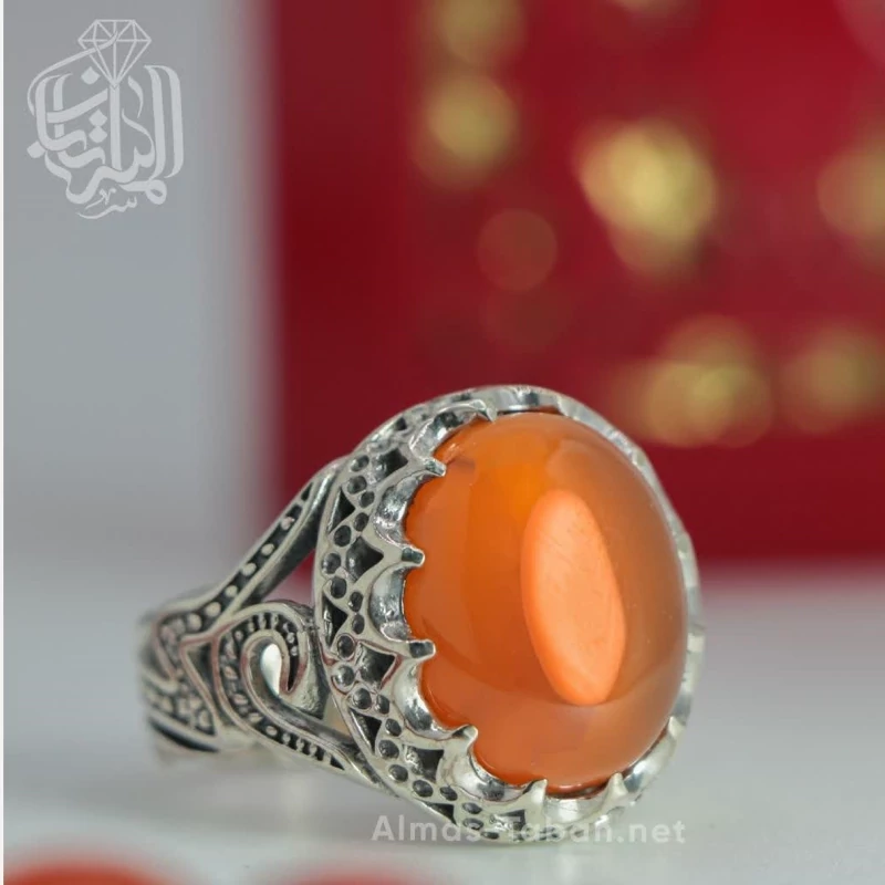انگشتر مردانه عقیق پرتقالی یمنی کد 2830