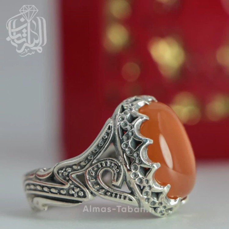 انگشتر مردانه عقیق پرتقالی یمنی کد 2830