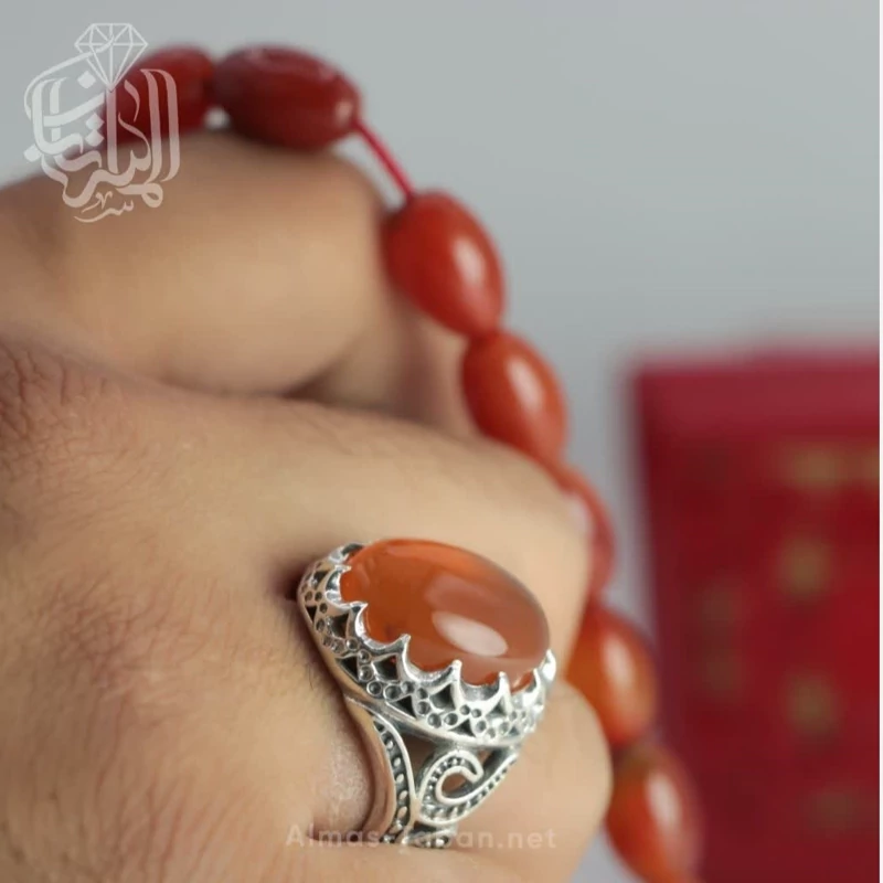انگشتر مردانه عقیق پرتقالی یمنی کد 2830