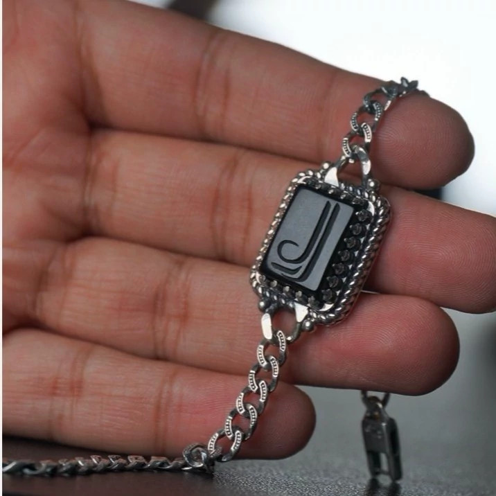 ست انگشتر و دستبند مردانه عقیق مشکی کد 1238
