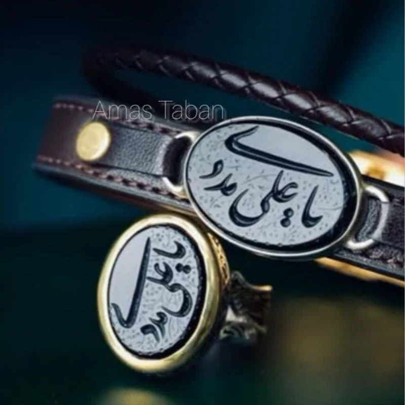 ست انگشتر و دستبند عقیق مشکی کد 1195