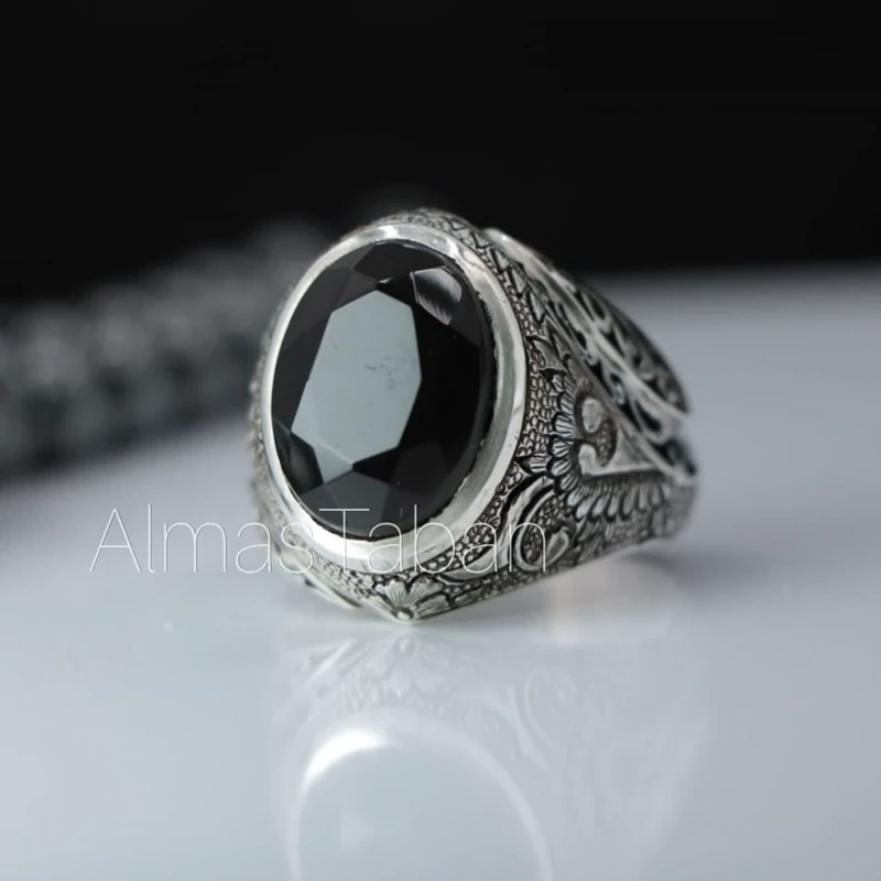 انگشتر مردانه عقیق مشکی یمنی کد 2815