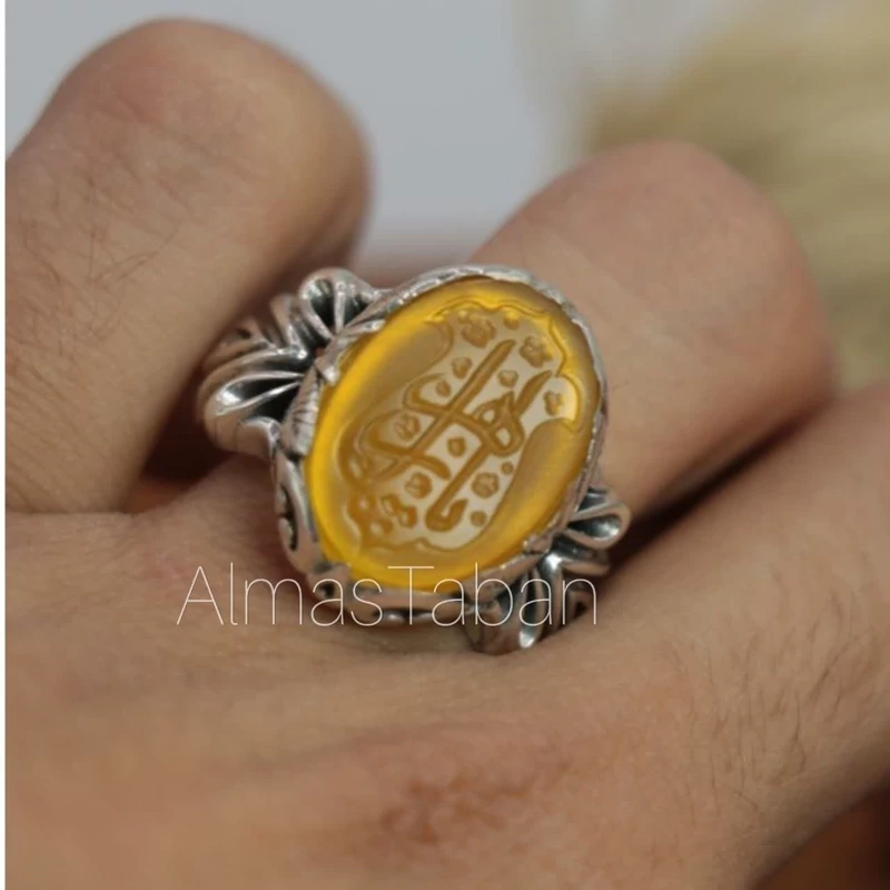 انگشتر مردانه عقیق زرد کد 2808