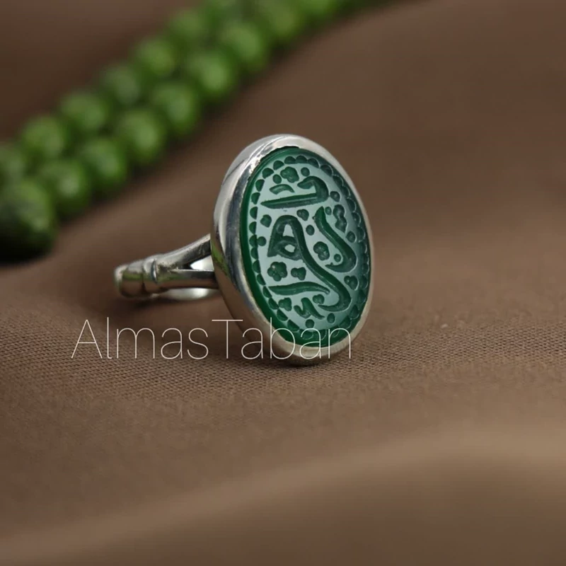 انگشتر مردانه عقیق سبز کد 2806