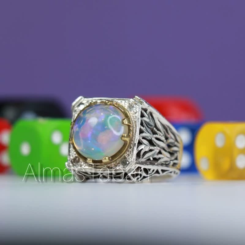 انگشتر مردانه با نگین جواهری موزانایت(الماس روسی)  کد 2786