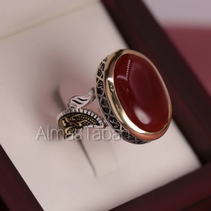 انگشتر مردانه عقیق سرخ خراسانی کد 2784