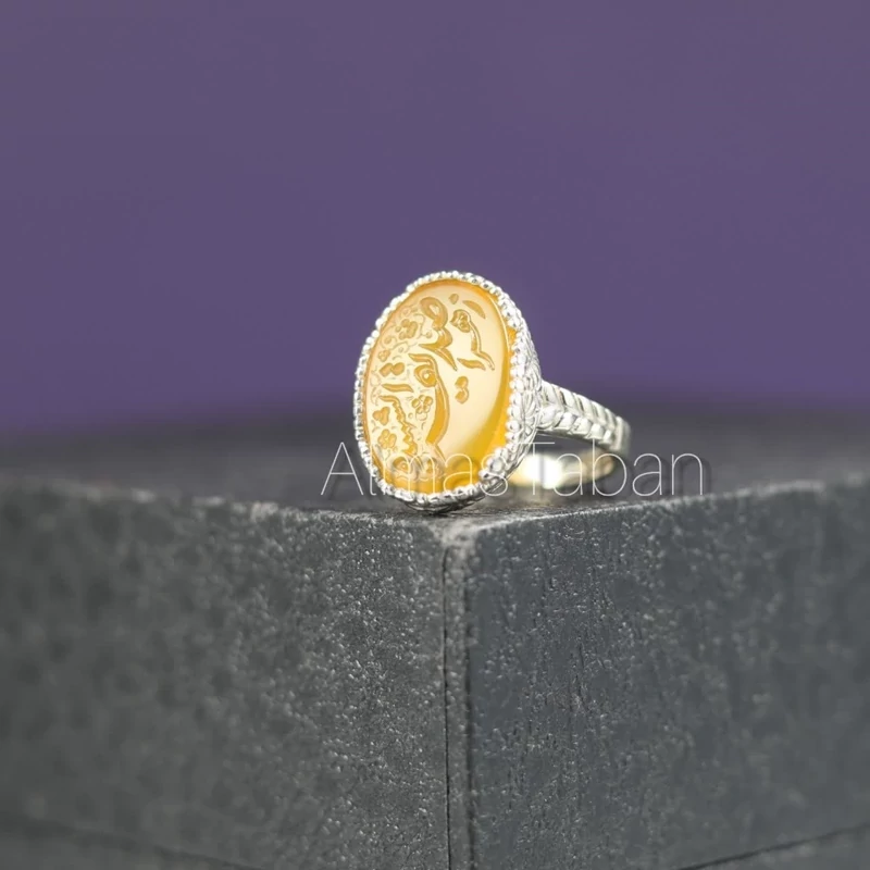 انگشتر زنانه عقیق زرد کد 656