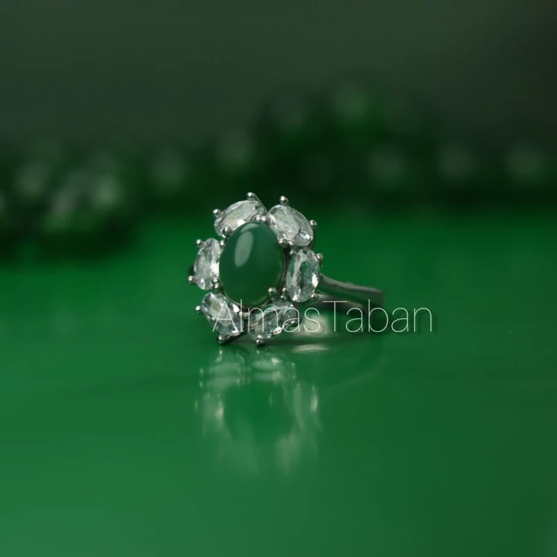 انگشتر زنانه عقیق سبز کد 655