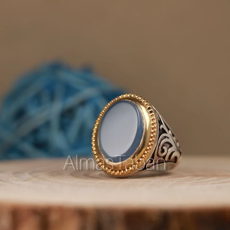 انگشتر مردانه عقیق کبود کد 2745