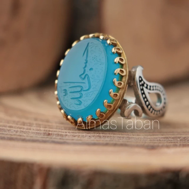 انگشتر مردانه عقیق ابی کد 2718