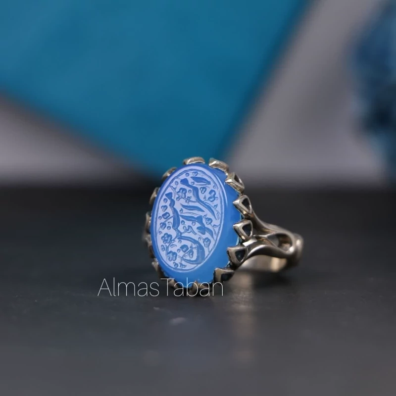 انگشتر مردانه عقیق آبی کد 2690