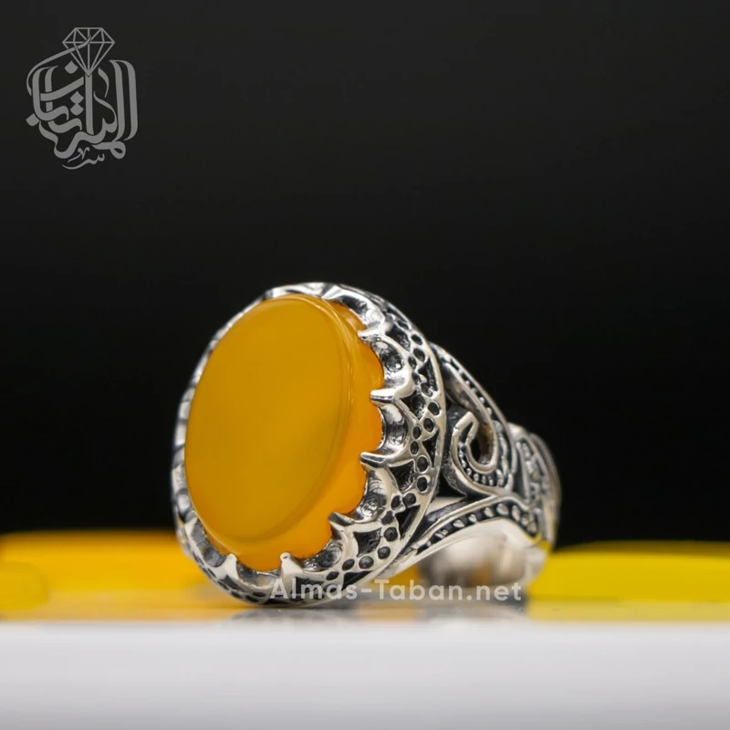 انگشتر مردانه عقیق زرد شرف الشمس کد 62