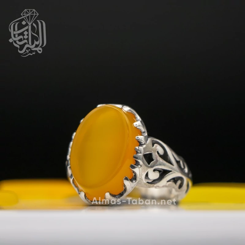 انگشتر مردانه عقیق زرد شرف الشمس کد 71