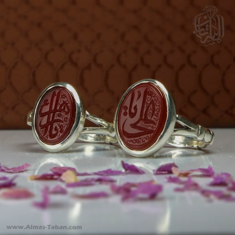 انگشتر ست زنانه و مردانه عقیق سرخ کد 2139