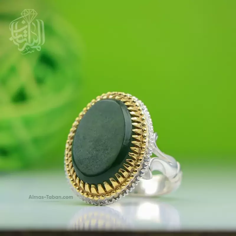 انگشتر نقره مردانه یشم طبیعی کد 2618
