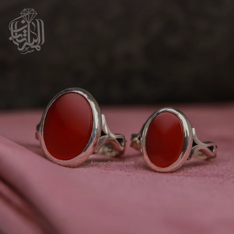 انگشترهای نقره ست زنانه و مردانه عقیق سرخ کد 2592